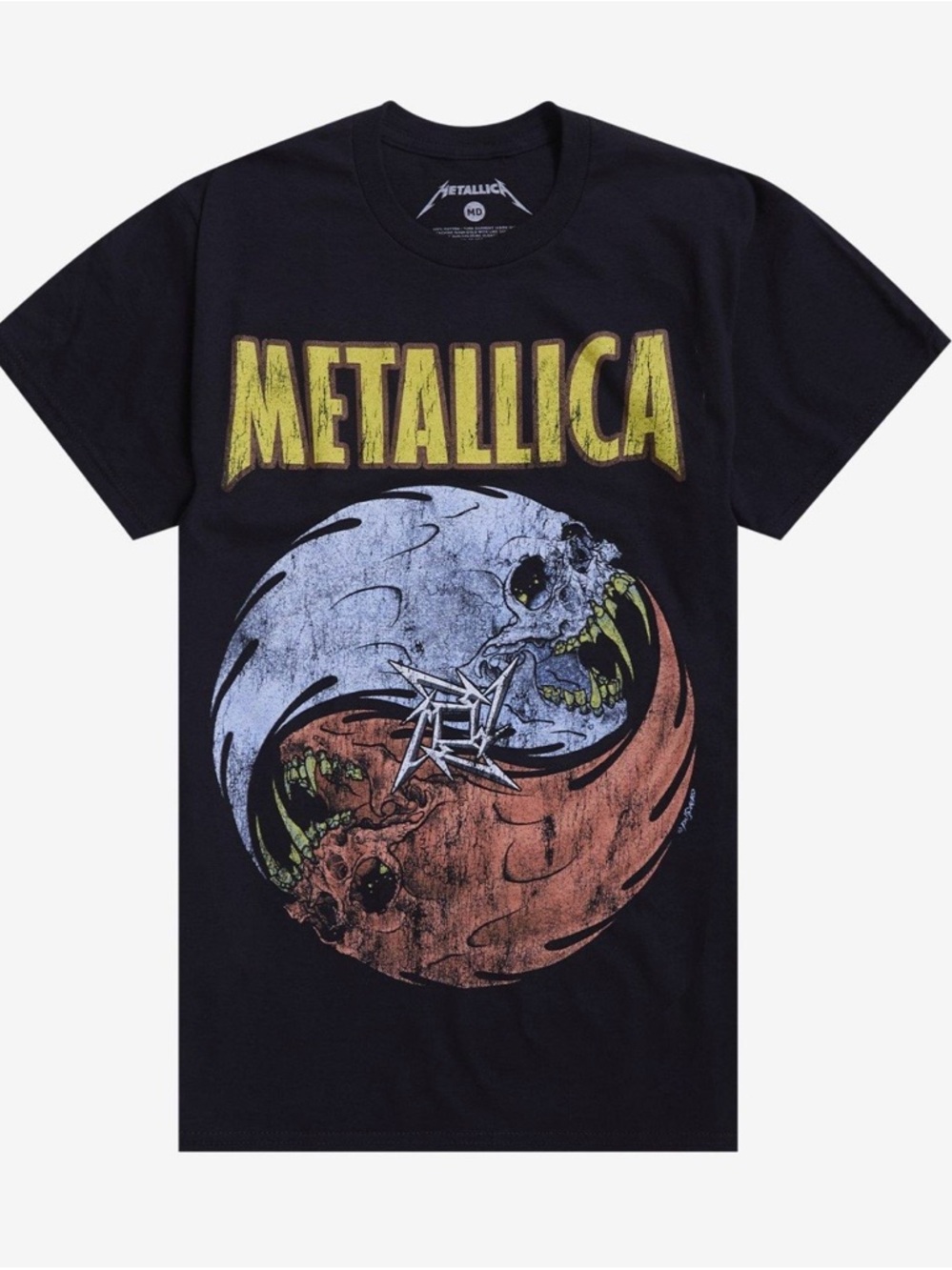 🆕 Hot Topic Metallica Skull Yin Yang Black Graphic Print